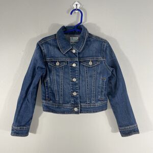 Old Navy Girls Blue Denim Jean Trucker Jacket Long Sleeve Size XS Pockets Casual